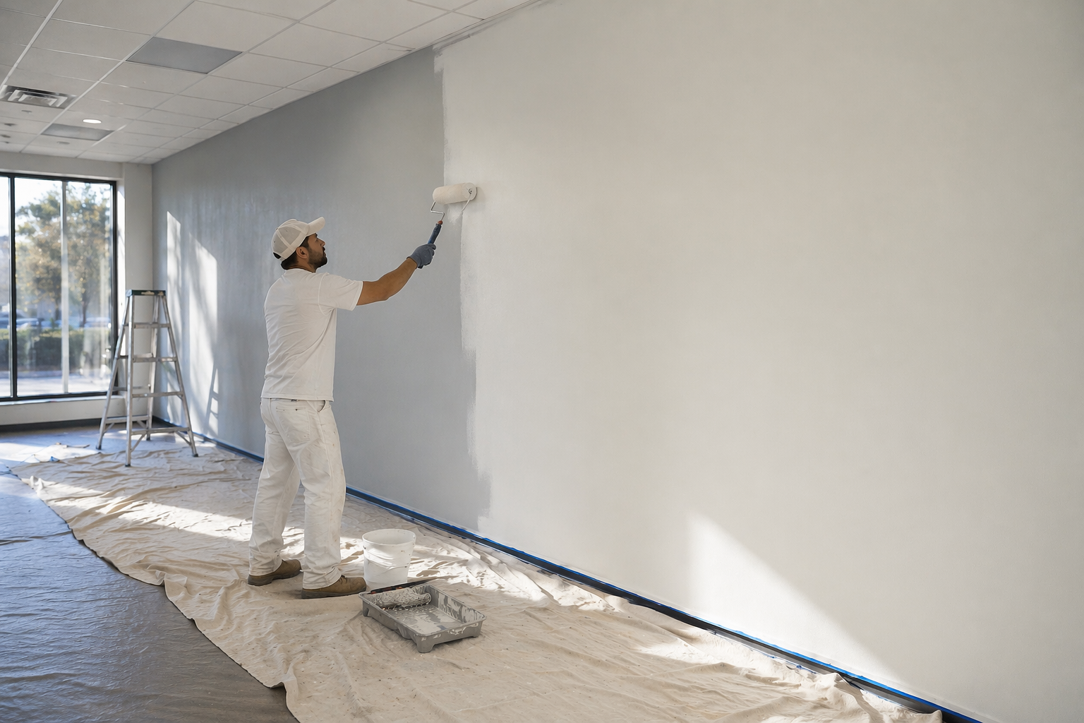 Commercial painting services in progress on interior walls.